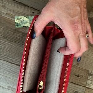 Badgley Mischka Red Zip-Around Wallet with Gold-Tone Hardware